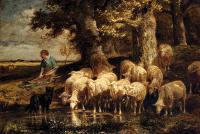 Charles Emile Jacque - A Shepherdess With Her Flock